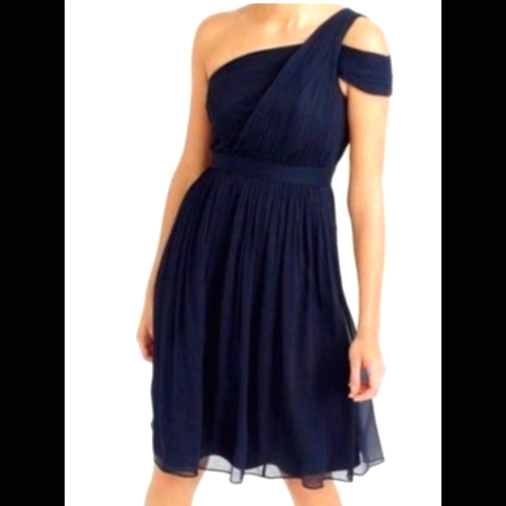 Like new JCrew Silk Chiffon Cara dress in dark navy blue - size 2
